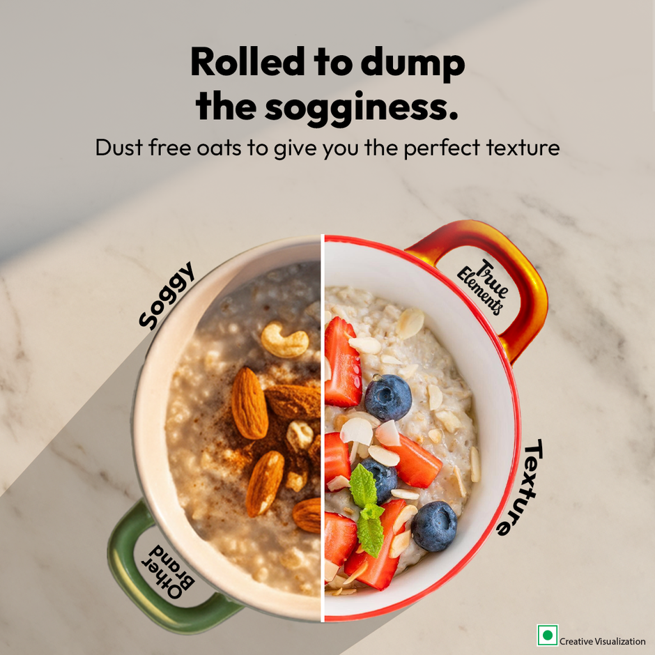 True Elements Rolled Oats | Wholegrain High Fibre High protein Oats | Keeps You Fuller Longer