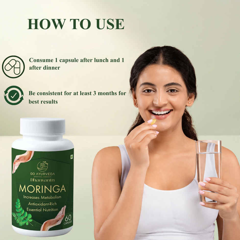 Go Ayurveda Dhanvantri Herbal Moringa Capsules | Supports Daily Nutrition & Wellness | 60 Capsules