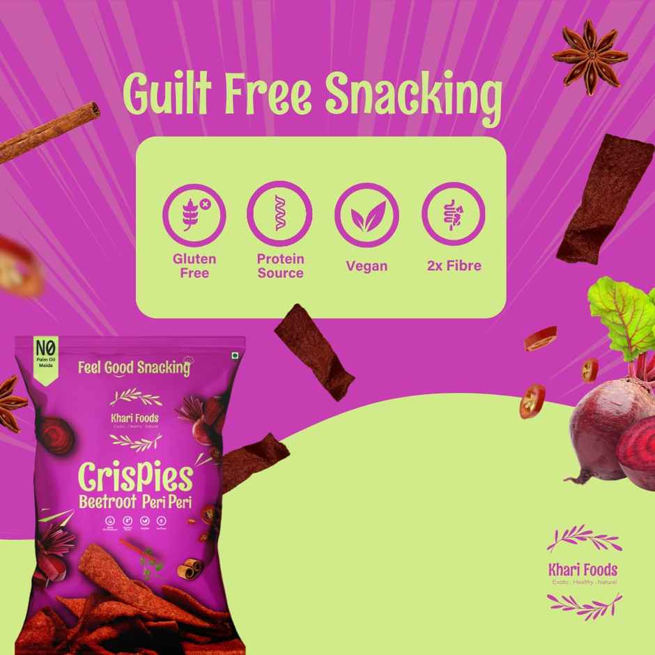 Khari Foods Peri Peri Beetroot Crispies Chips | No Palm Oil