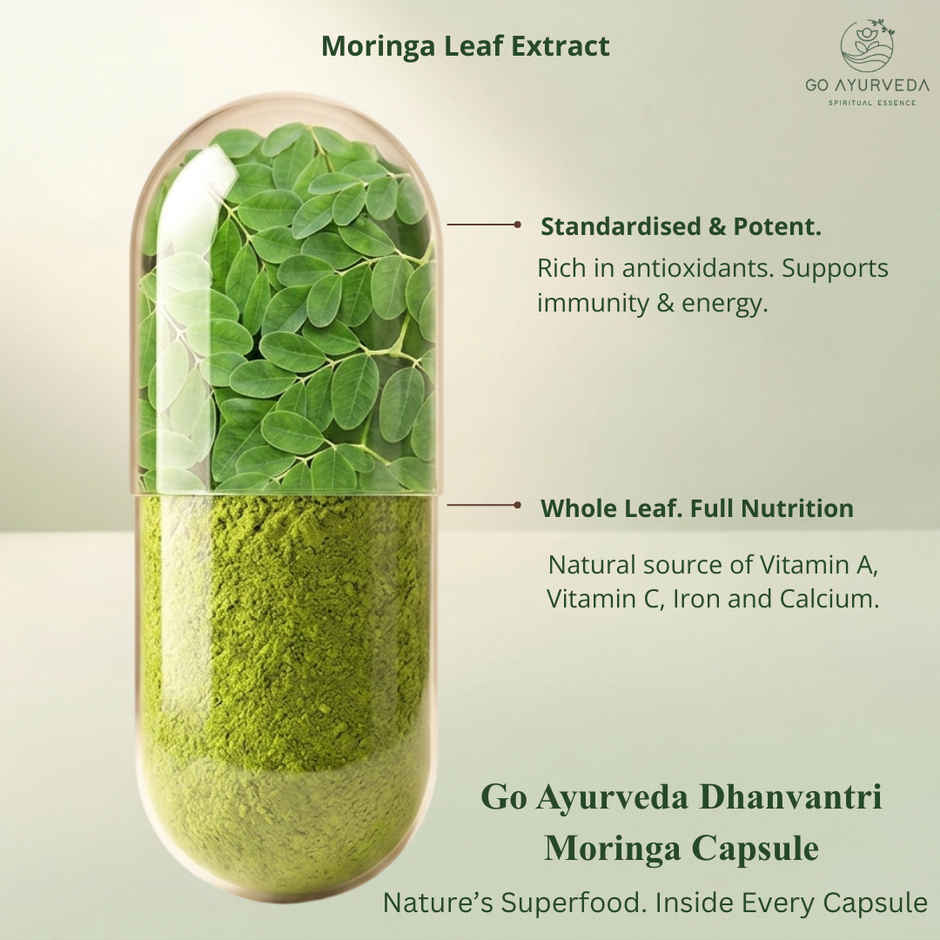 Go Ayurveda Dhanvantri Herbal Moringa Capsules | Supports Daily Nutrition & Wellness | 60 Capsules