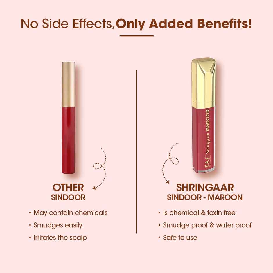 Tac 100% Natural Herbal Maroon Liquid Sindoor Waterproof And Smudge-Proof Sindoor