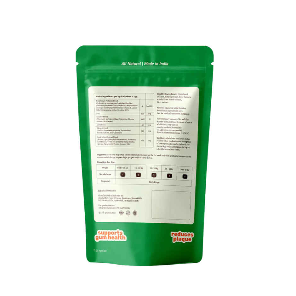 Absolut Pet Dog Supplement Oral Care Dental Chews Reduces Plaque Tartar Freshens Breath