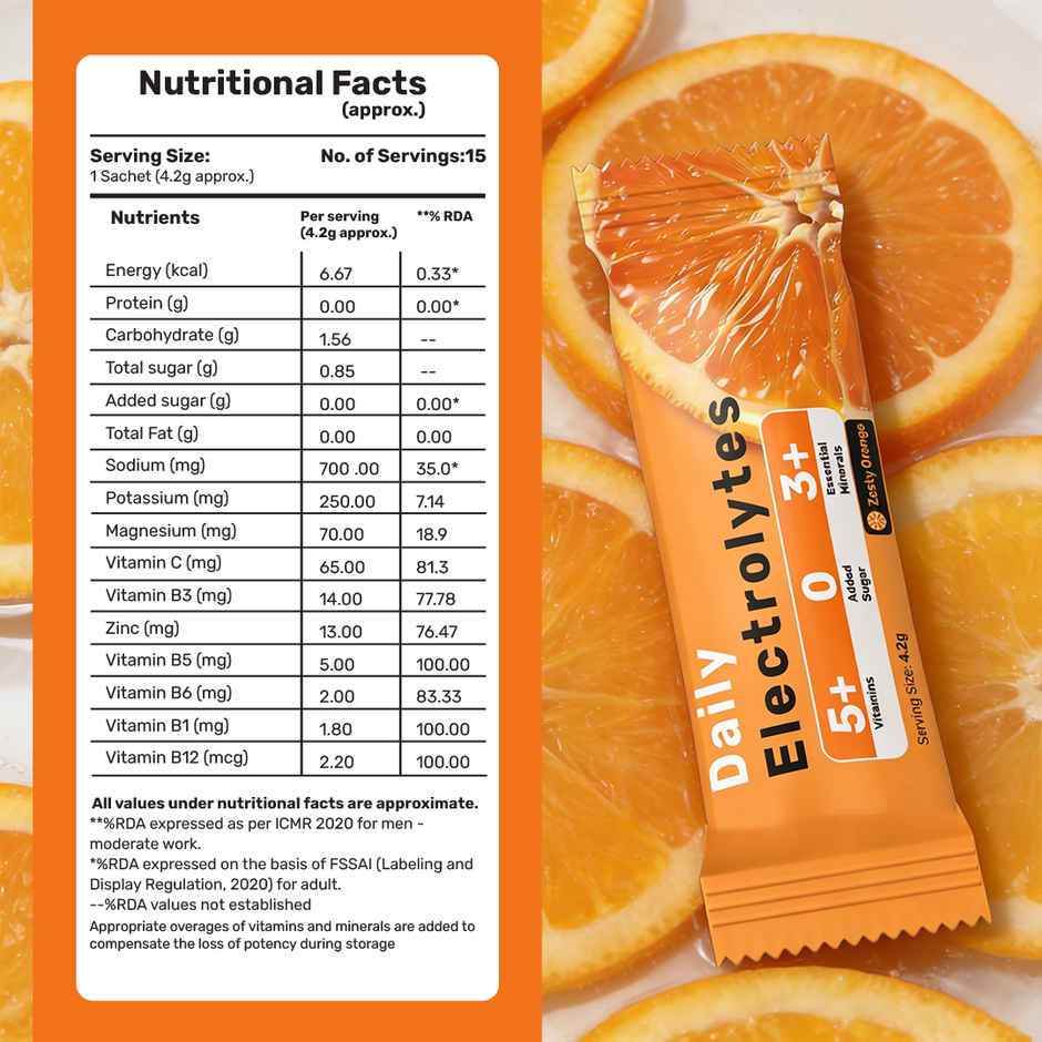 What's Up Wellness Daily Electrolytes For Everyday Hydration Zesty | Orange Flavour