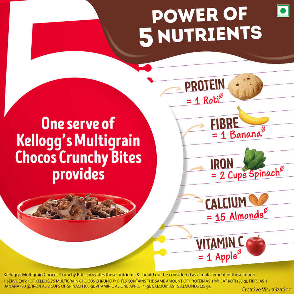 Kellogg's Chocos Crunchy Bites | Source of Calcium & Fibre, High in Protein | Kids Breakfast cereal Combo