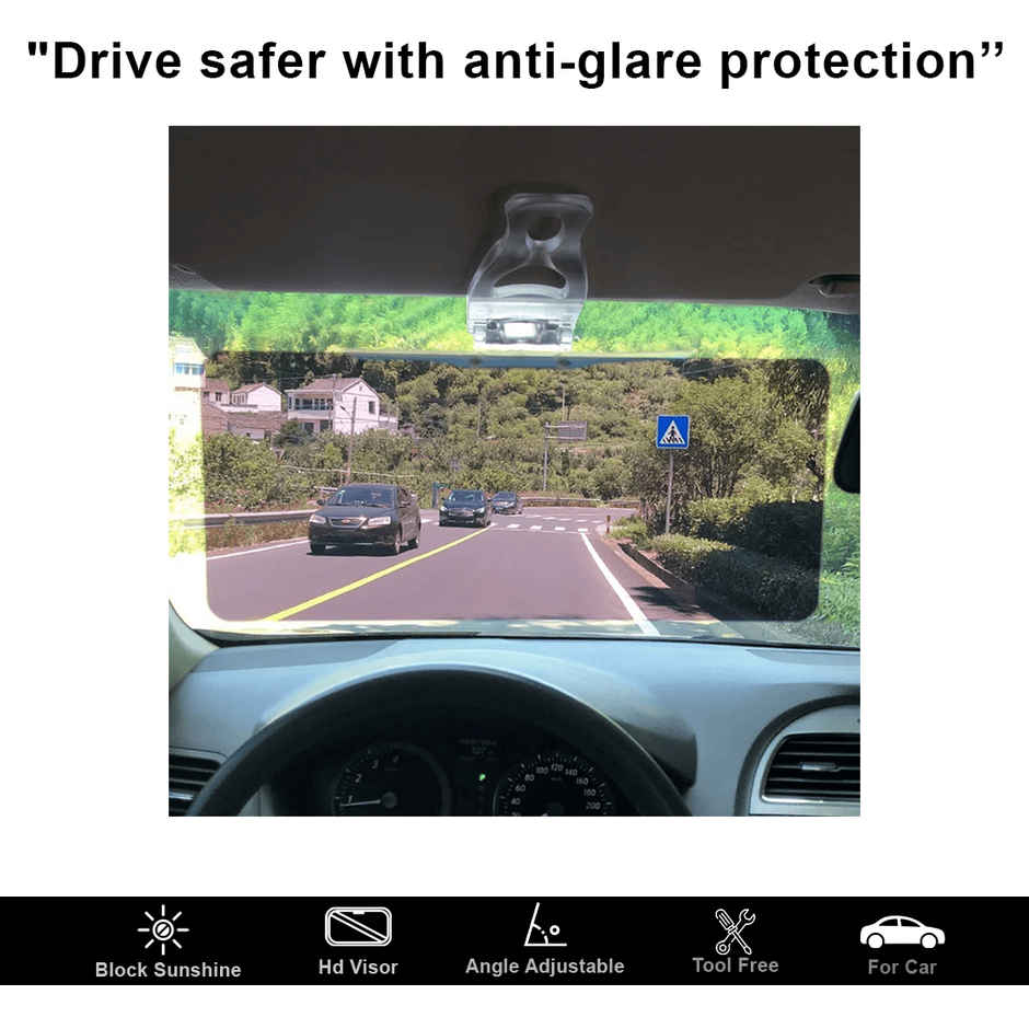 Potauto Car Anti-Glare Sun Visor Panel For Driving In Sunny Days With Clip-On | Black