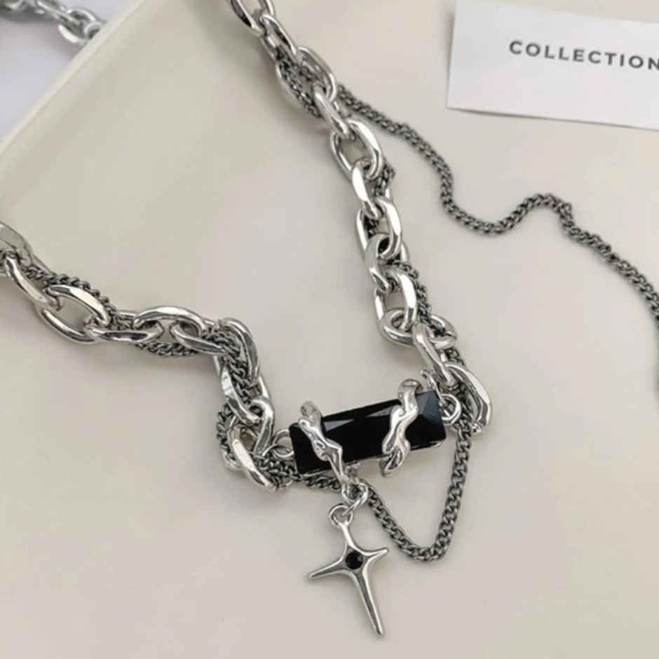 SALTY Alpha Rugged Modern Pendant with Chain for Men and Boys| Anti-Tarnish | Silver and Black