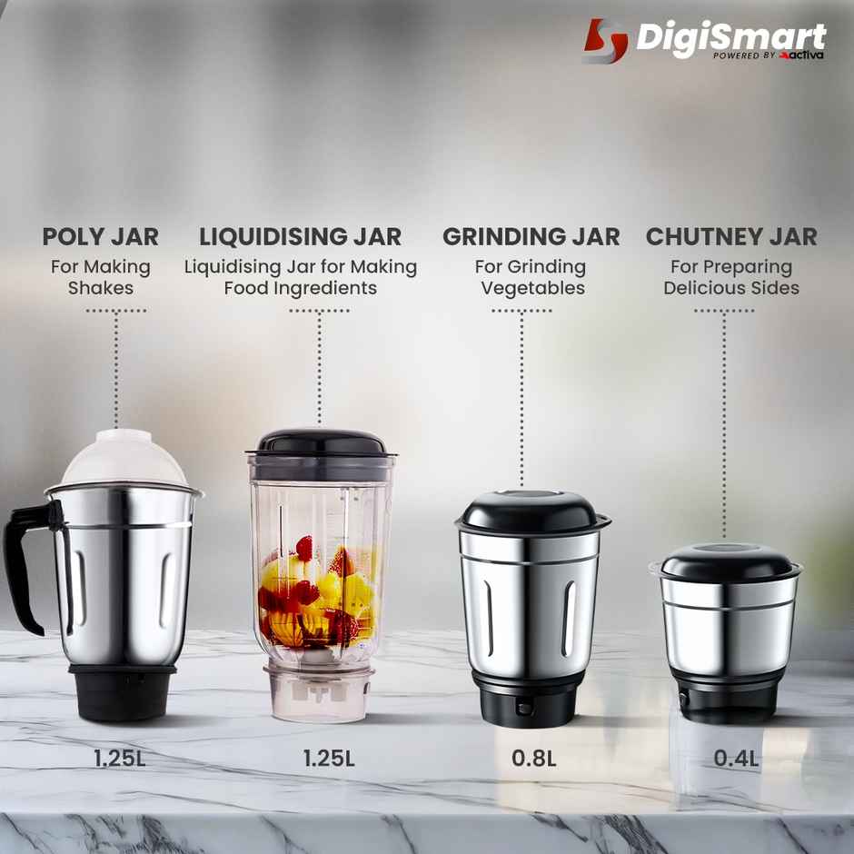 Digismart Kitchen Mate 750 Watt Mixer Grinder With 4 Jars Comes - Grey & Black