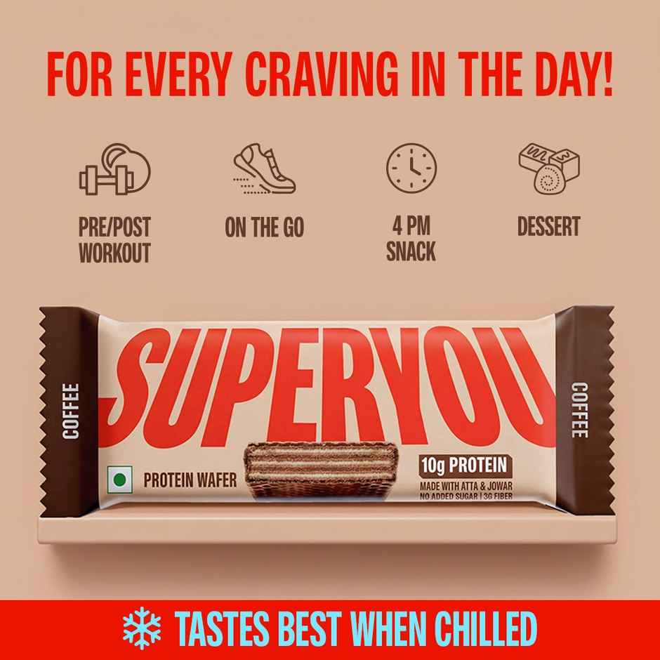 SuperYou 10g Protein Wafer Bar - Coffee (Made with Atta & Jowar. No Added Sugar. No Trans Fat.)