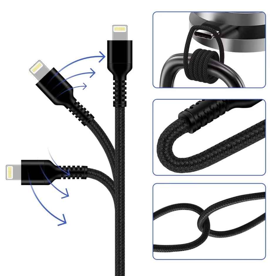 Ailkin USB to Lightning Cable Braided for iPhone | 1.5 M | Black & White
