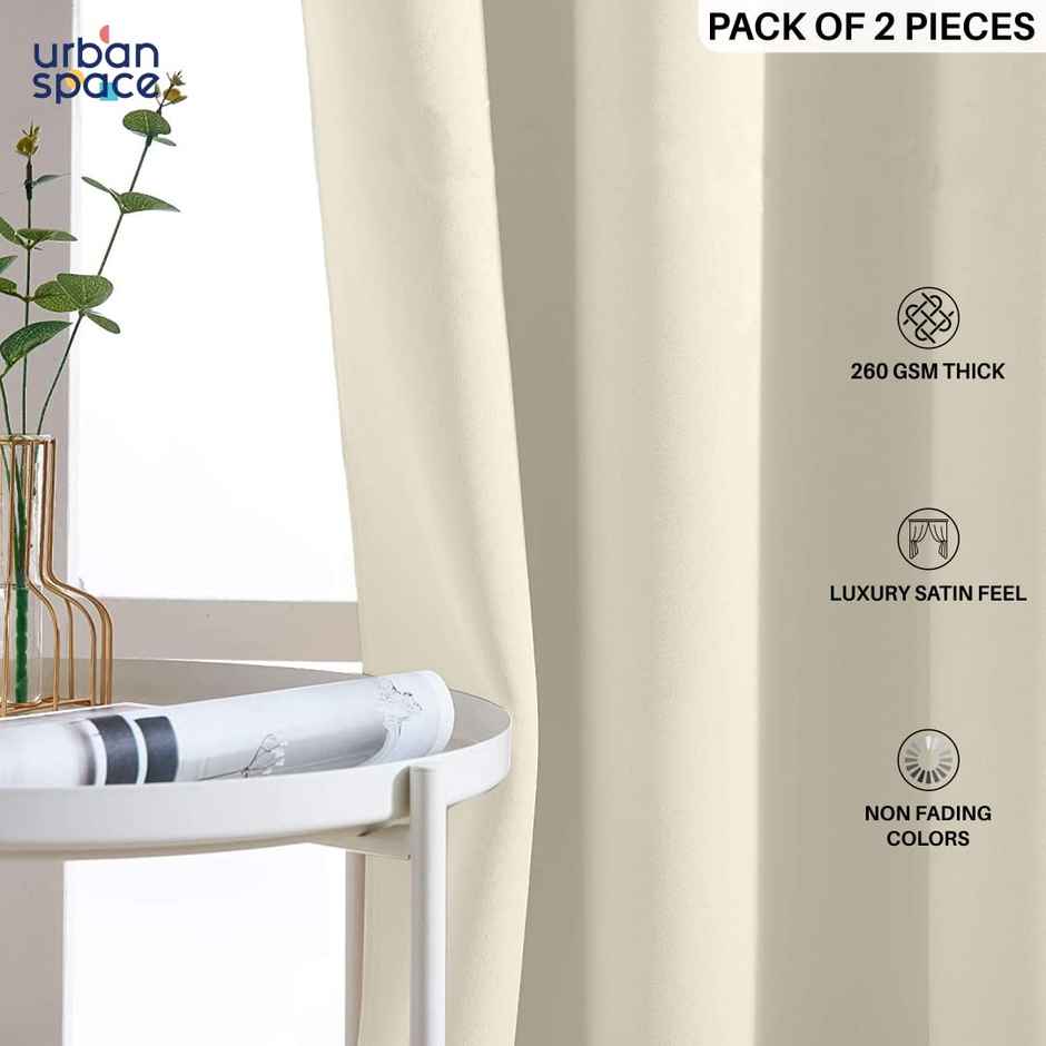 Urban Space Solid Blackout Curtains Door- 7 Feet Beige - Set Of 2 Curtains