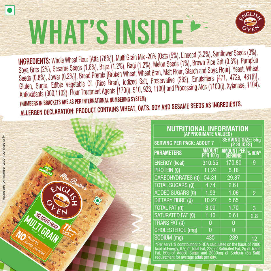 English Oven Zero Maida Multigrain Bread | High Fibre | 11 Grains