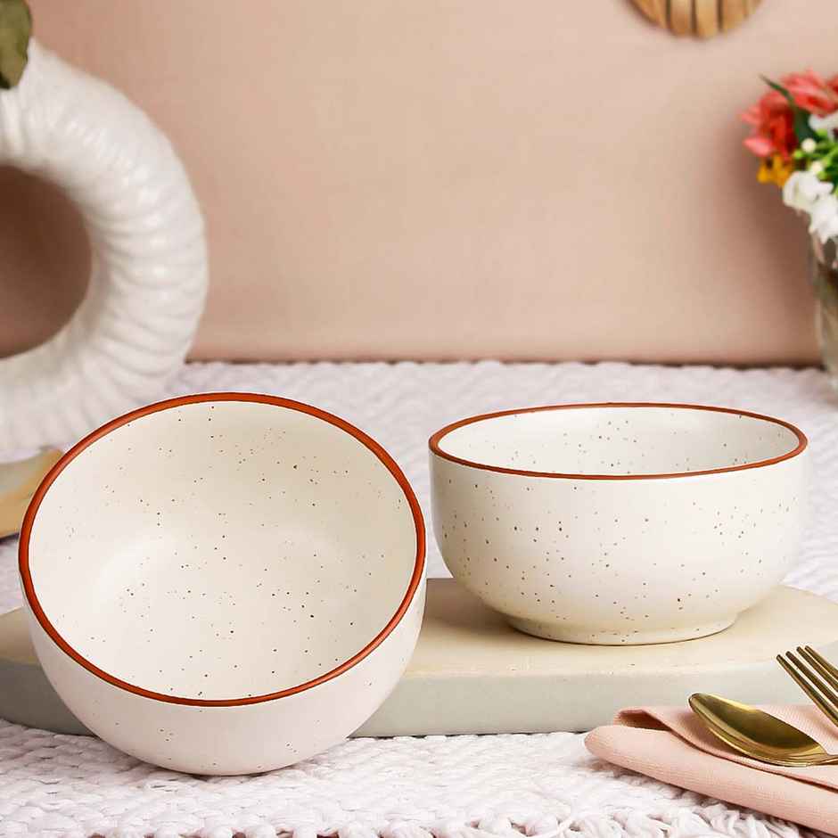 The Earth Store White Marble 2Pc Ceramic Bowl Gift Set, 500 ml Each Microwave Safe, Snack Serving