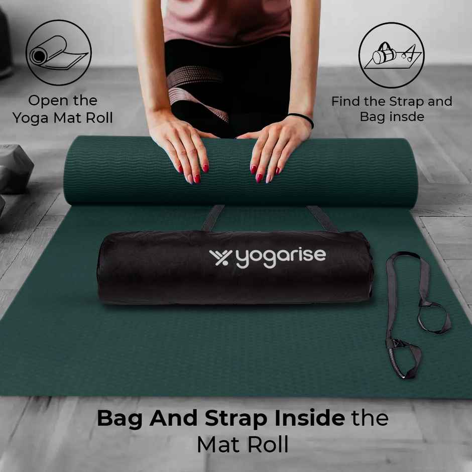 Yogarise 6mm Yoga Mat with Bag & Strap, Bottle Green