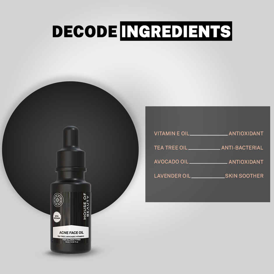 House of Beauty Acne Oil w/t Tea Tree, avocado & Vit-E for drying pimpled & oily skin (10ml)