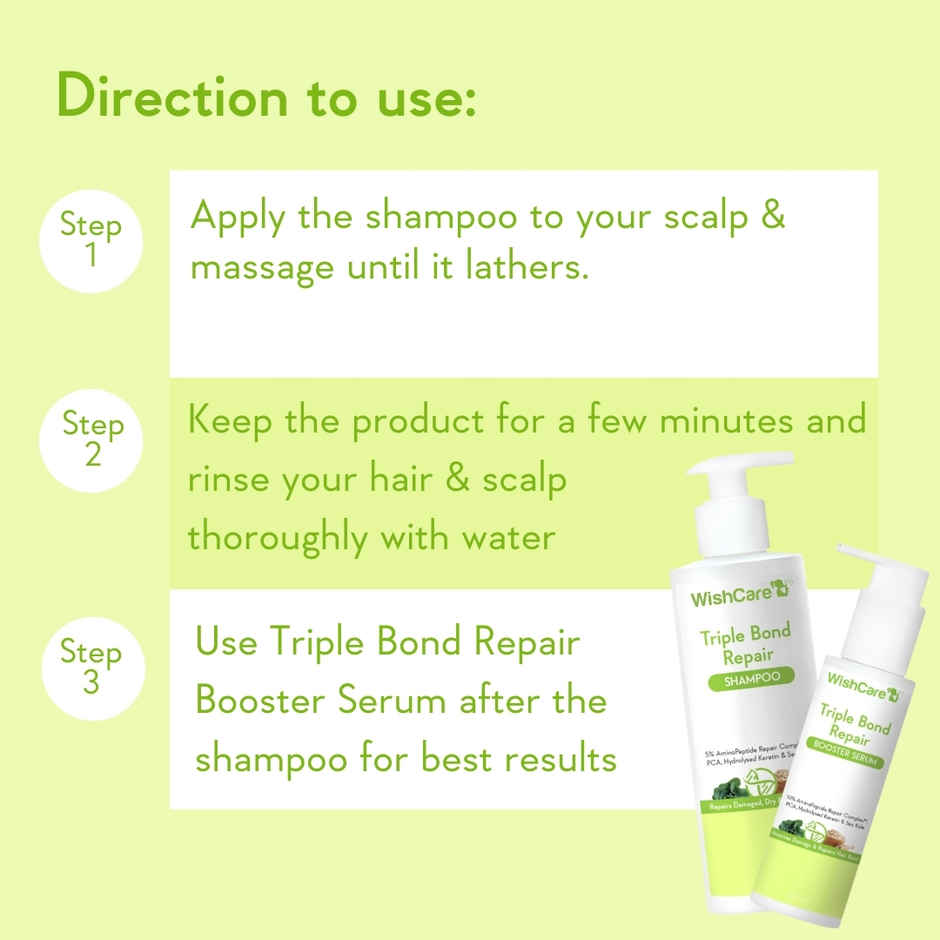 Wishcare Triple Bond Repair Shampoo (250ml) & Wishcare Triple Bond Repair Booster Serum With Amino Peptide Complex (100ml) Combo
