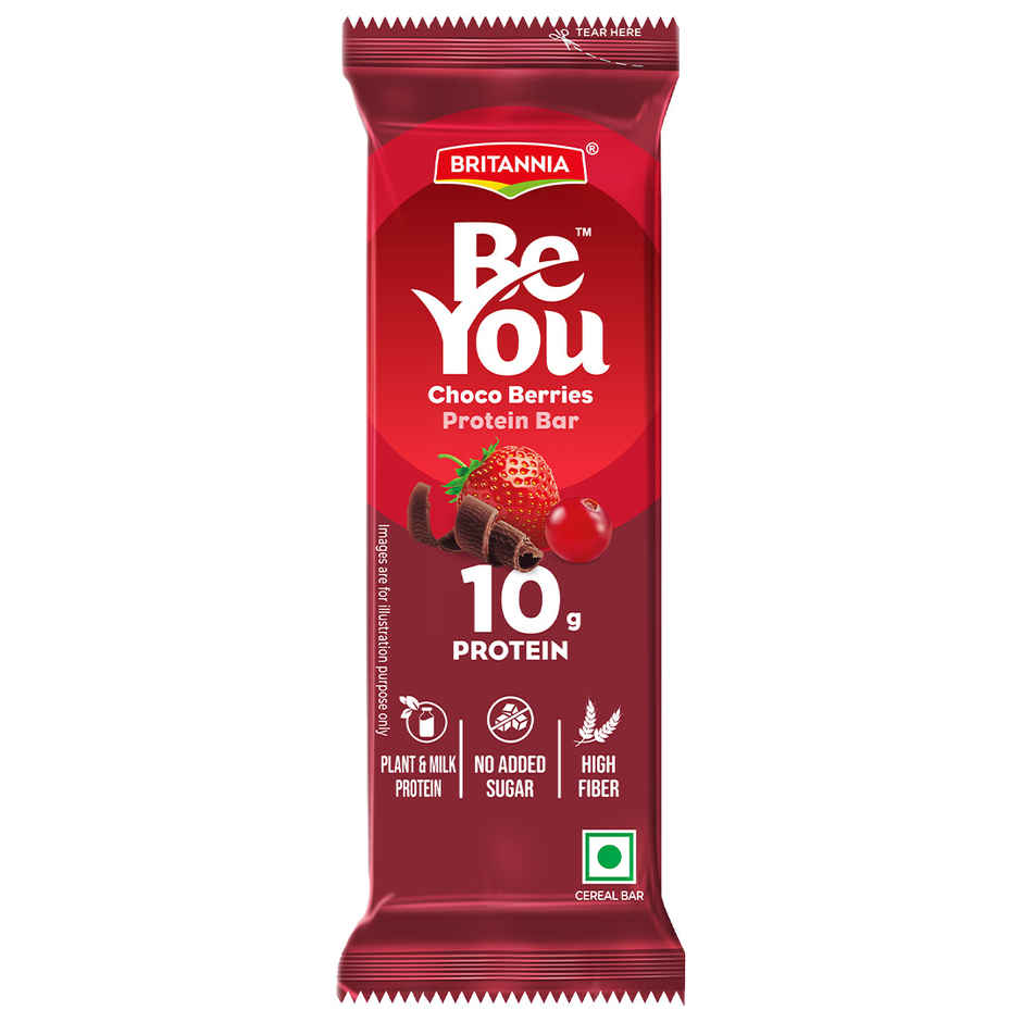 Britannia BeYou 10g Protein Bar Choco Berries| No Added Sugar| 10.8% Prebiotics| High Fibre