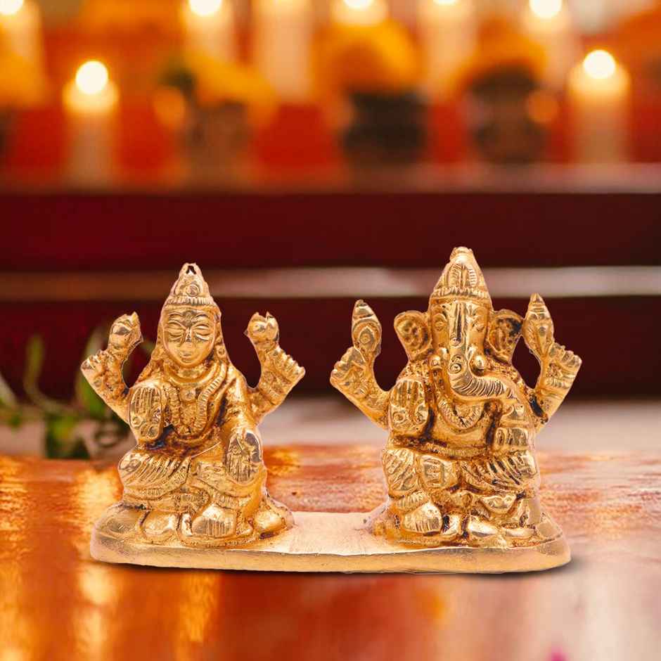 Laxmi Ganesh on Chowki in Gold Polish | Devnidhi