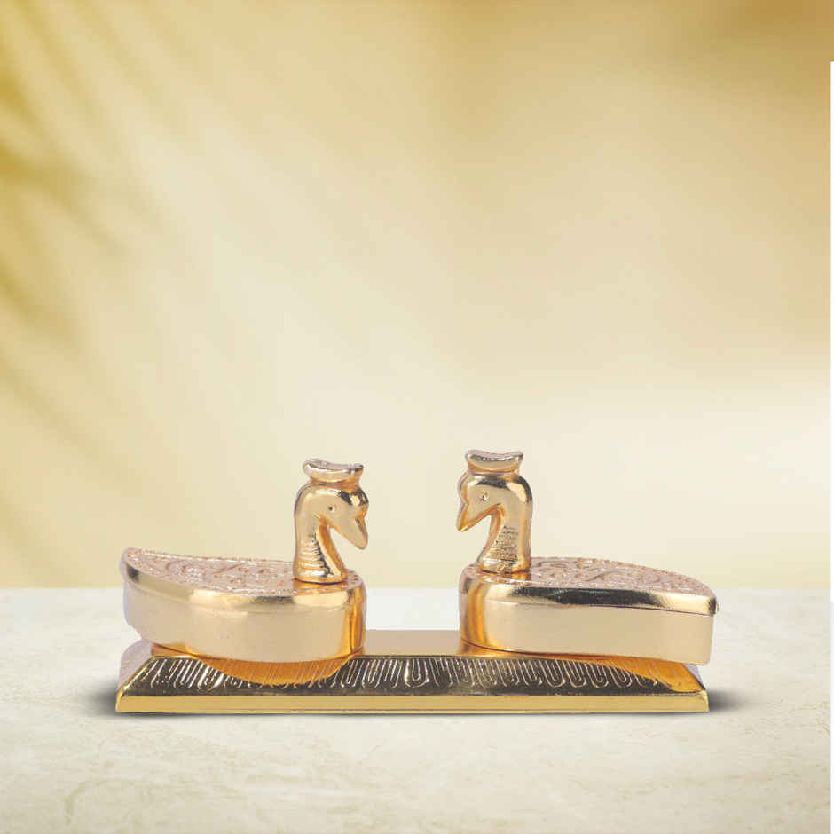 Devnidhii Kumkum/ Sindoor Box Double Duck Dibbi in Gold Polish