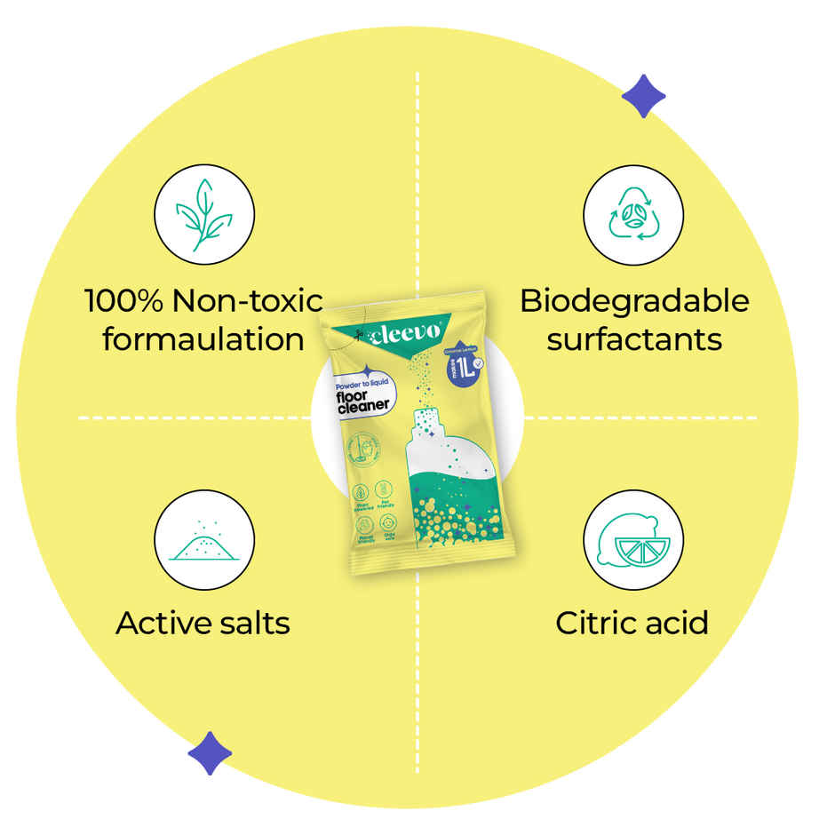 Cleevo Lemon Powder To Liquid Floor Cleaner | Non-Toxic Eco-Friendly