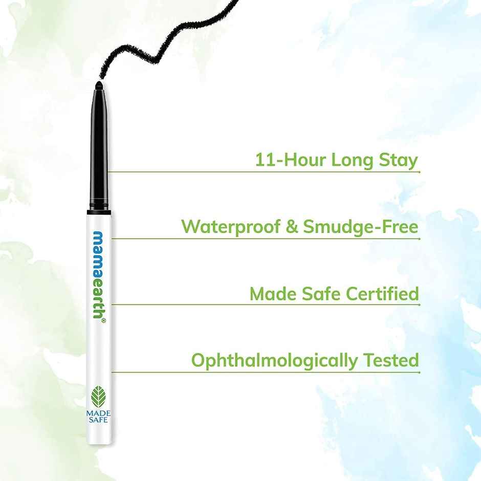 Mamaearth Charcoal Black Long Stay Kajal Black Waterproof, For 11-Hour Smudge-Free Stay