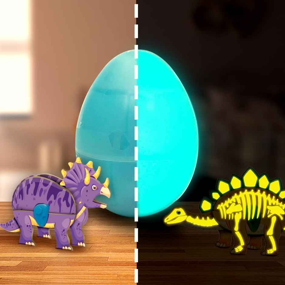 Imagimake Dino & Egg - Blue | Glow in Dark Dinasor Building Puzzle Toy for Kids Gifting (5+ Years)