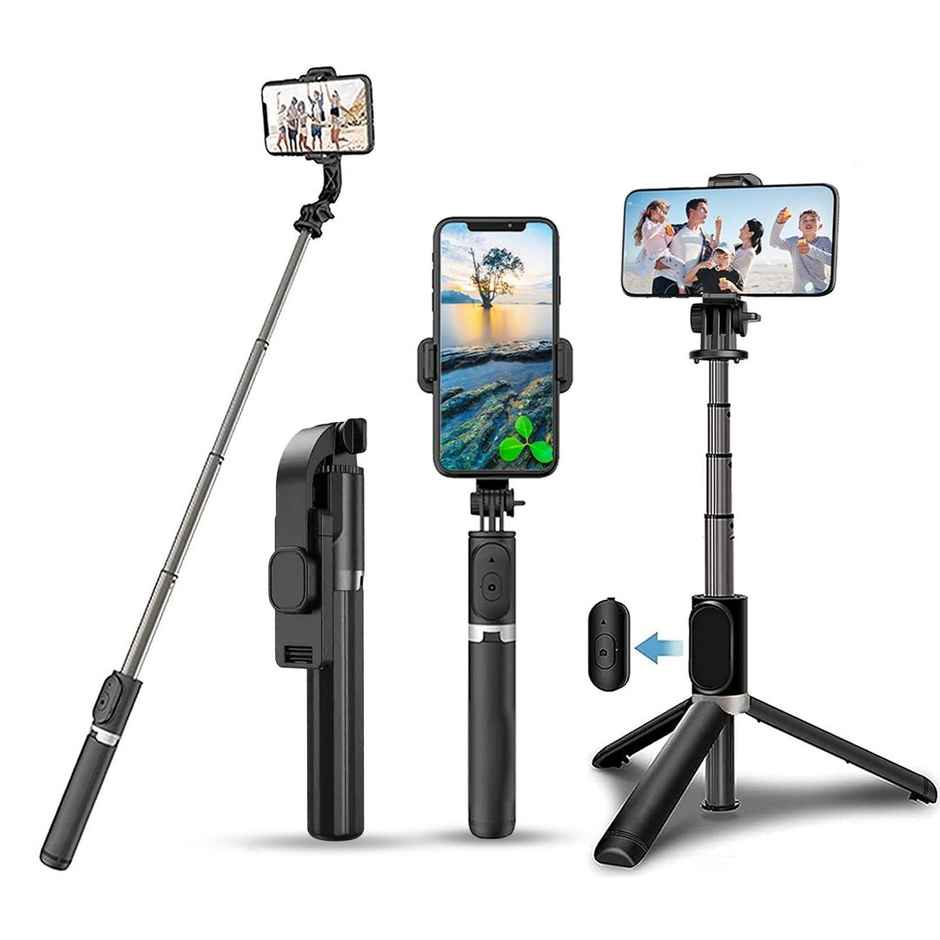 Elfora Bluetooth Selfie Stick Tripod Stand with 360 Degree Adjustable | Black