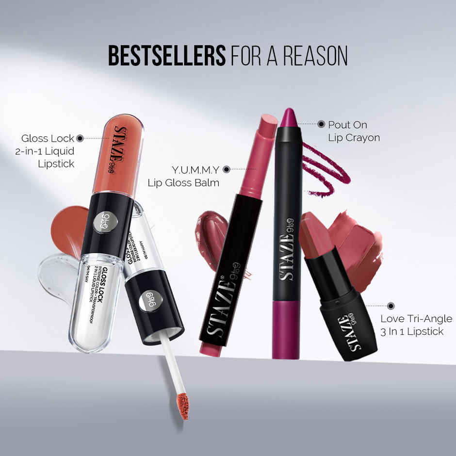 Staze Gloss Lock 2-in-1 Liquid Lipstick + Clear Gloss | Transferproof | 01 Im Cute | 7g