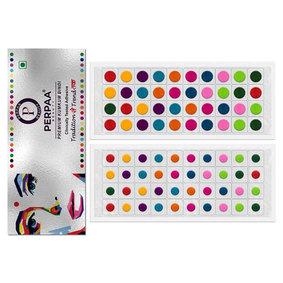 PERPAA Multicolor Bindi | 2 Flaps | Size 3 & 7 Diameter 8 mm & 4 mm | Round Kumkum Bindi for women