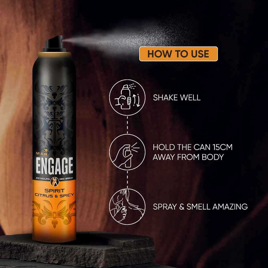 Engage Spirit Deodorant Spray for Men 150ml | Citrus & Spicy | 24hr Freshness