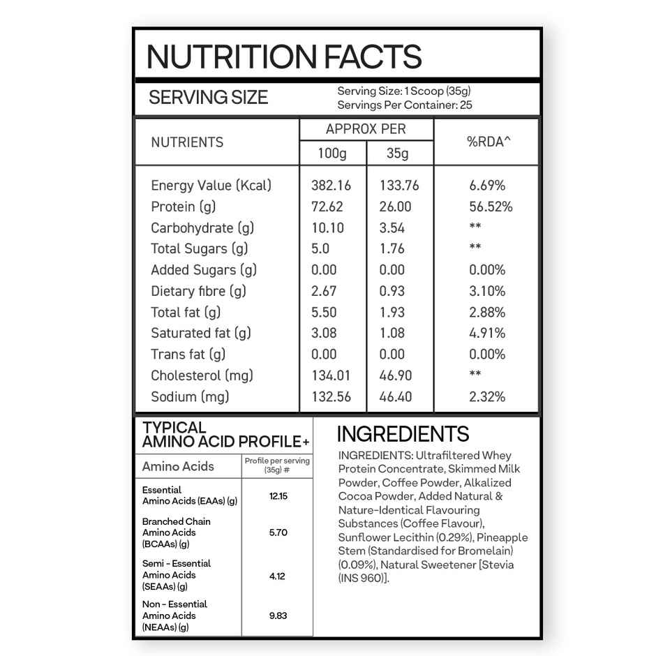 Oziva Concentrated Clean Whey  Protein Powder (Coffee) , 26g Protein | Cold Pressed 