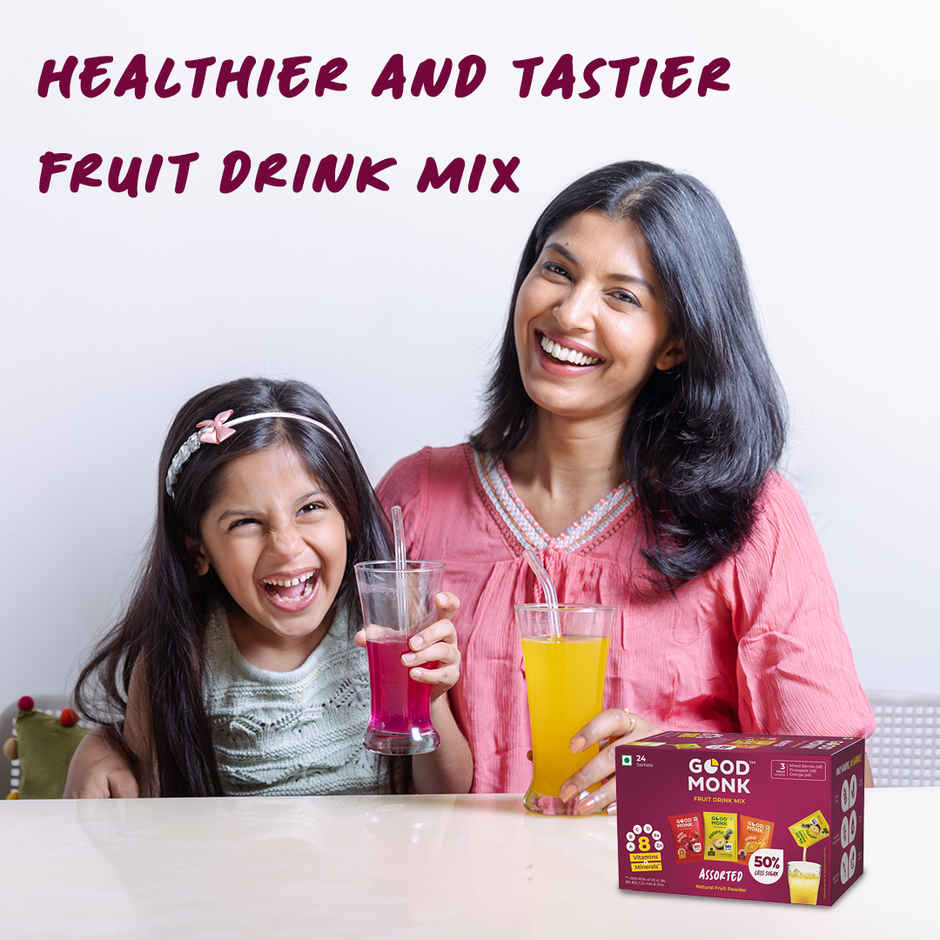 Good Monk Fruit Drink Mix | Assorted | 50% Less Sugar | 8 Vitamins & Minerals | 24 Sachets - 396 g