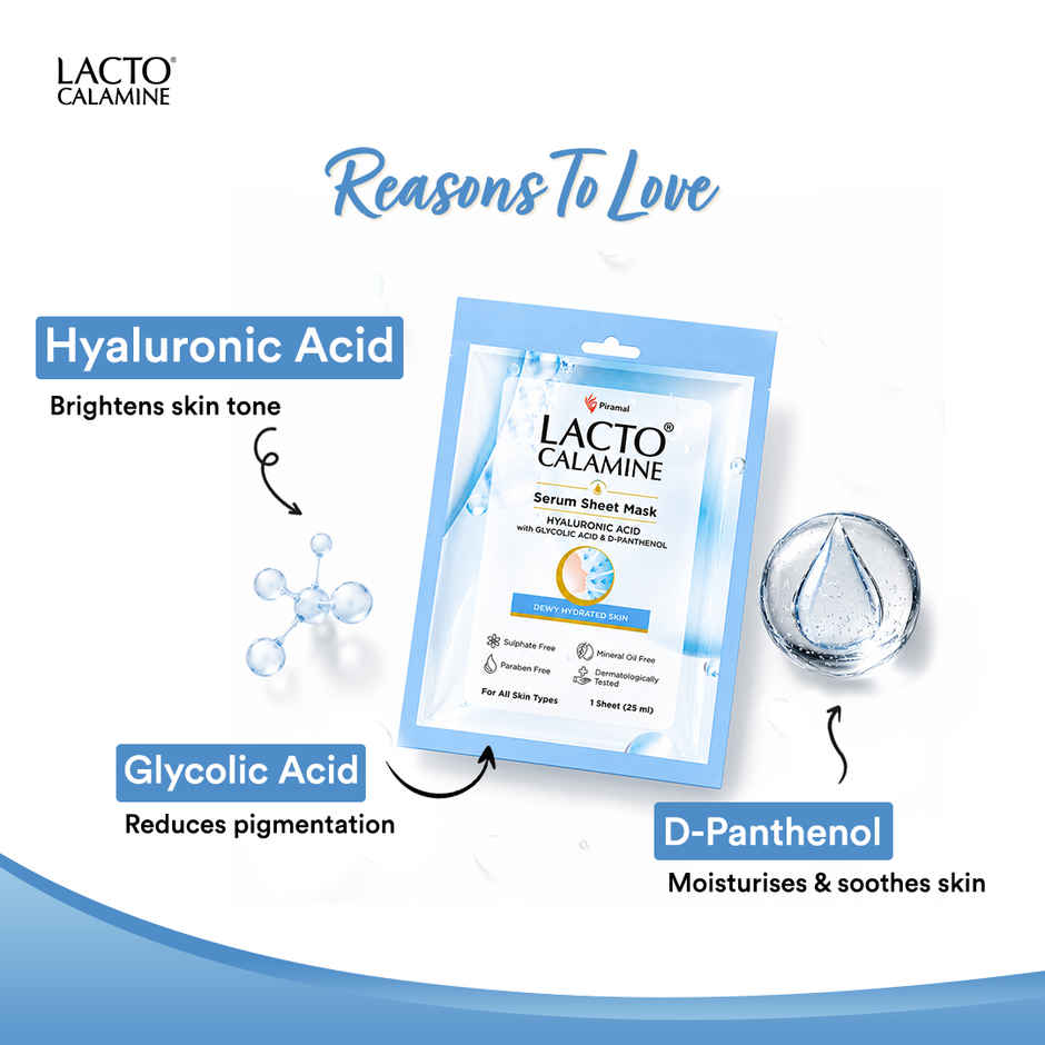 Lacto Calamine Hyaluronic Acid Face Sheet Mask for Intense Hydration, Refreshing, Plumpy & Dewy Skin Combo