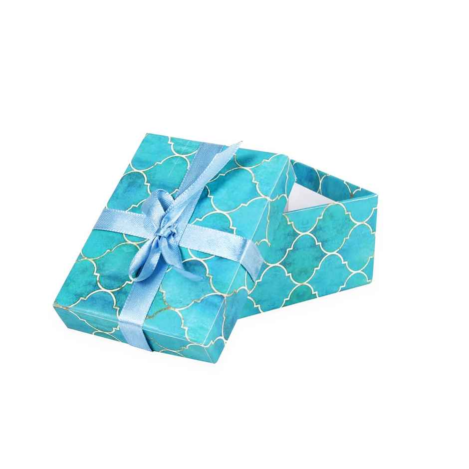 Itsy Bitsy Gift Box With Bow Moroccan Trellis Aqua Shimmer L10.5 x W8 x D5.4cm