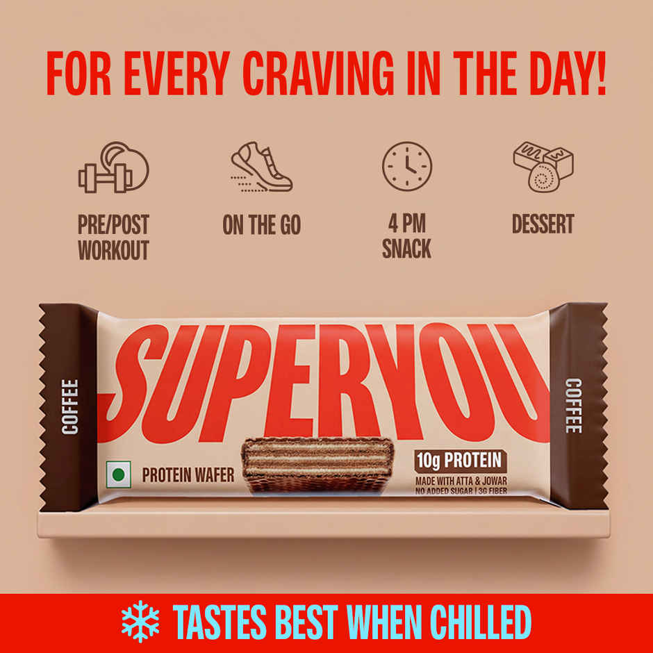 SuperYou 10g Protein Wafer Bar - Coffee (Made with Atta & Jowar. No Added Sugar. No Trans Fat.)