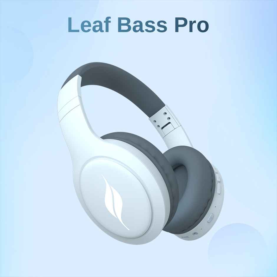Leaf Bass Pro Wireless Over Ear Headphones, 50 H Playback Time, Dual Pairing, (Aqua Grey)