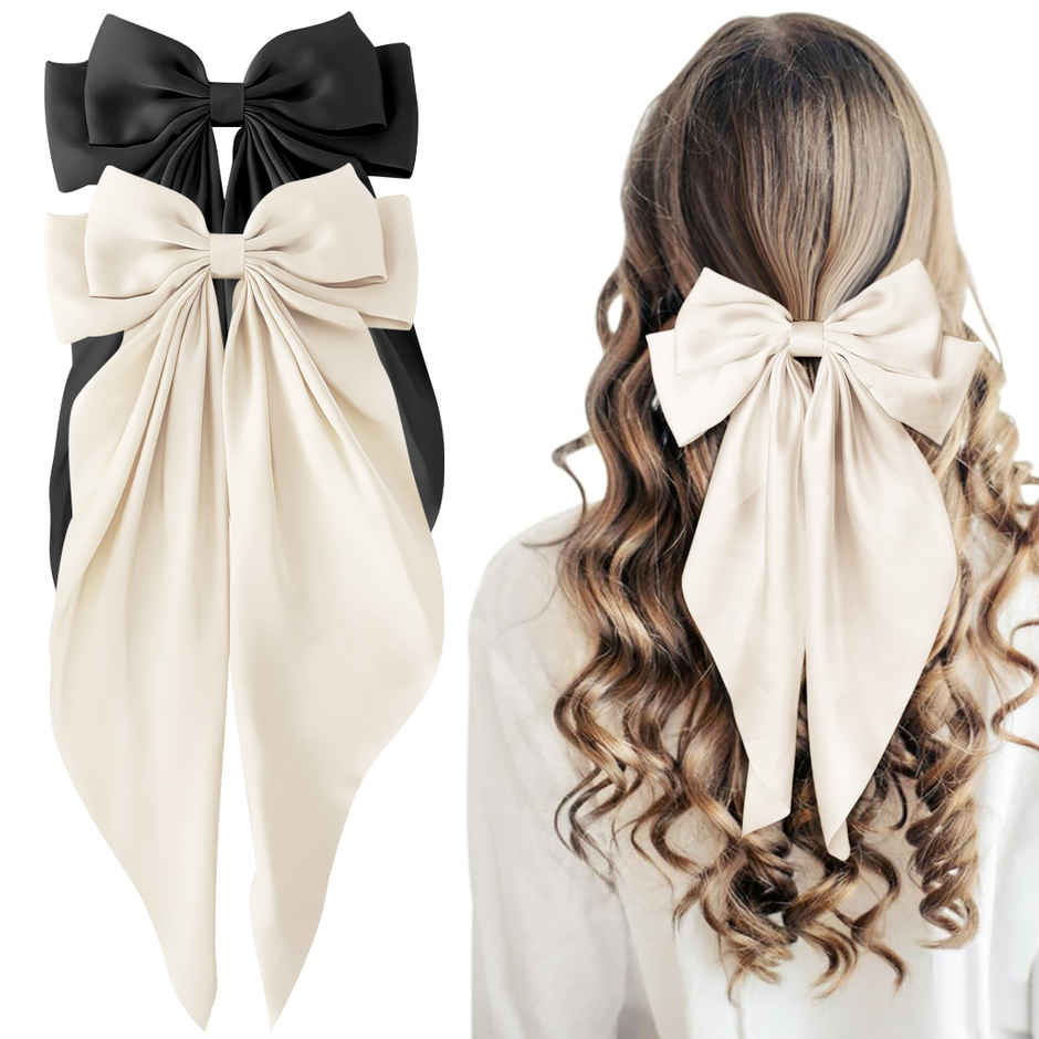 Gleva Satin Bow Clips for Hair, Luxury Silky Bow Barrettes, Cute Elegant Korean Hair Pin For Women