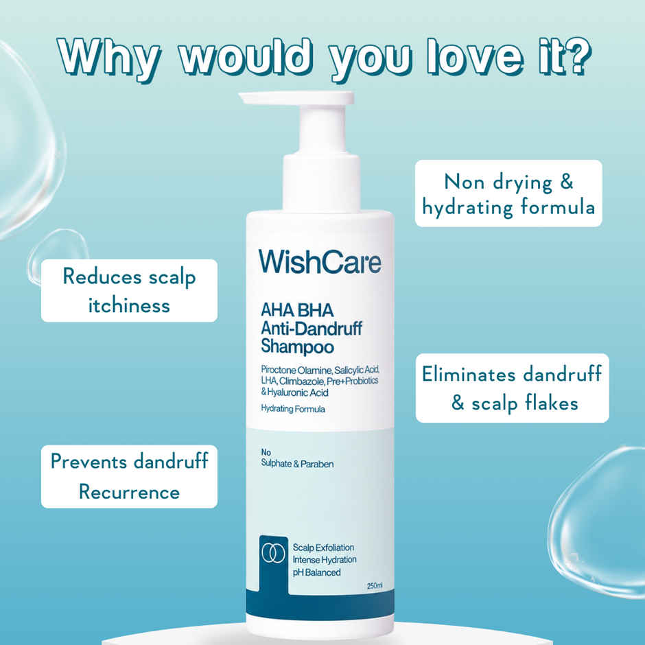 WishCare Hydrating AHA BHA Anti Dandruff Shampoo | 100% Dandruff Reduction-Paraben & Sulphate Free