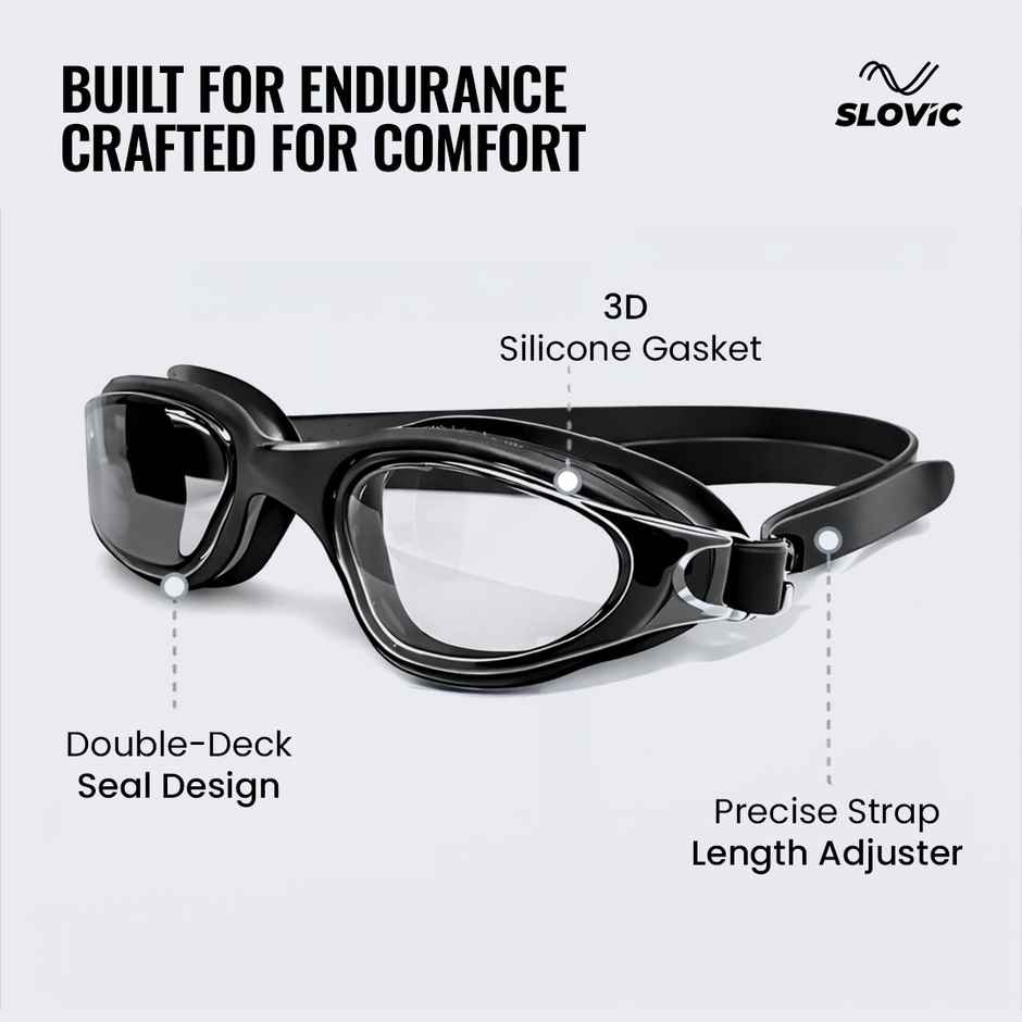 Slovic UV-Protected Unisex Swimming Goggles with Adjustable Straps - Wide Fit