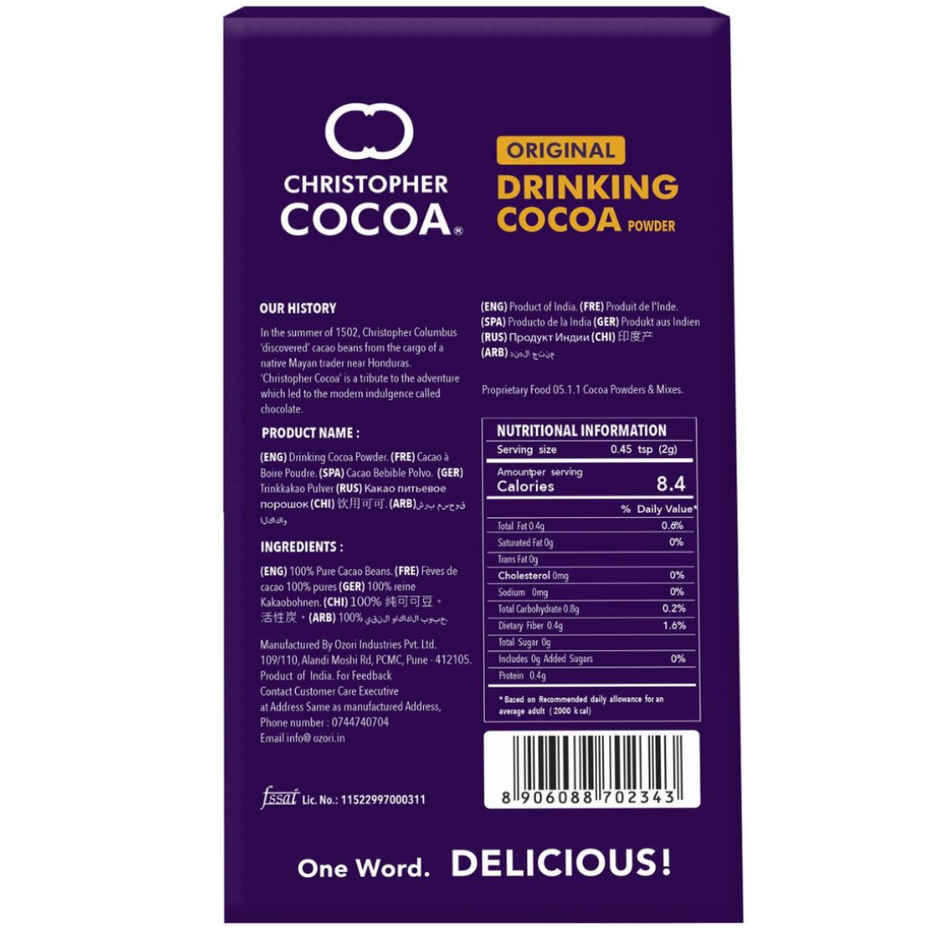 Christopher Cocoa Drinking Cocoa Powder | No Sugar | Hot Beverage
