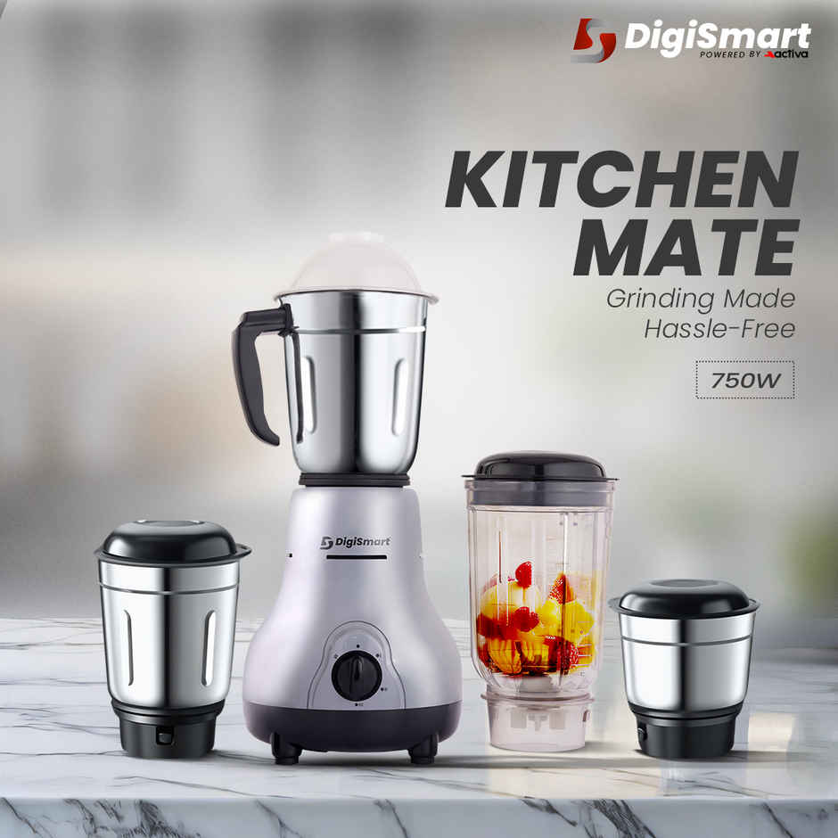 Digismart Kitchen Mate 750 Watt Mixer Grinder With 4 Jars Comes - Grey & Black