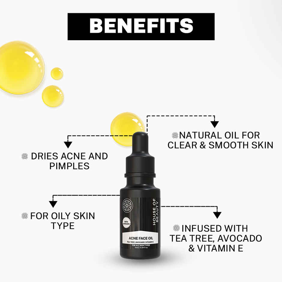 House of Beauty Acne Oil w/t Tea Tree, avocado & Vit-E for drying pimpled & oily skin (10ml)