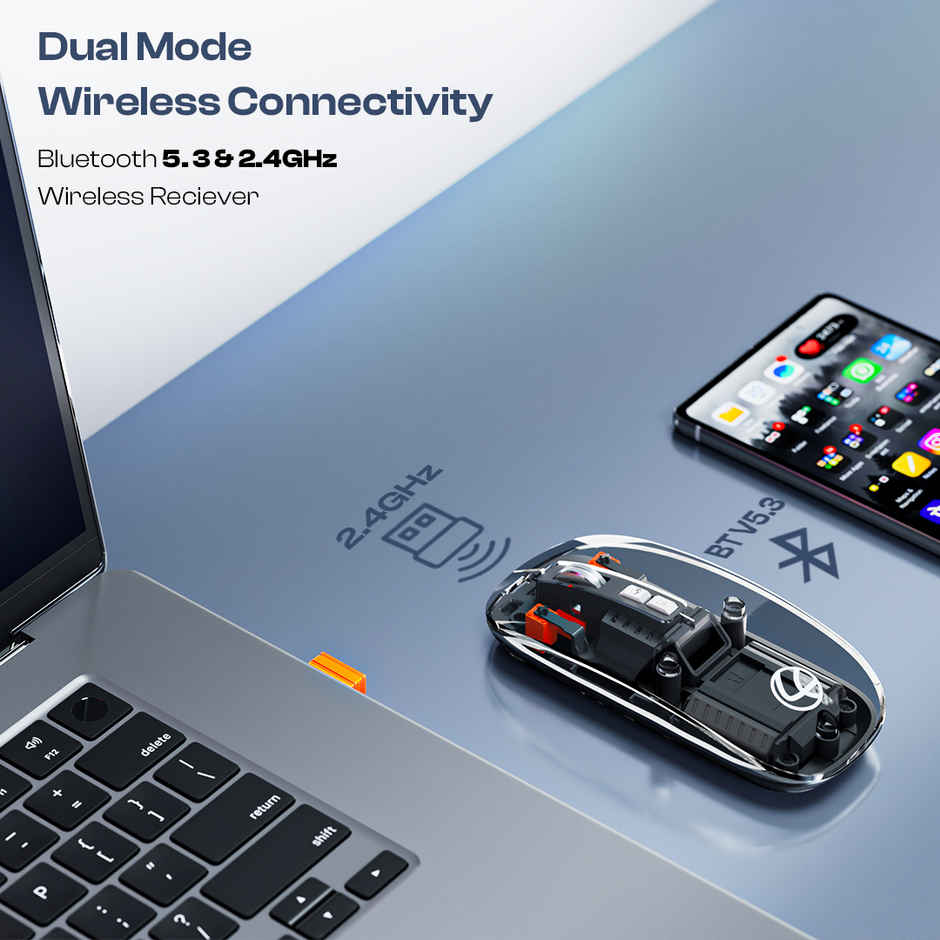 Lapcare Trendy Plus Wireless Mouse | 2.4G & Dual Bluetooth | Desktop Lock Key | Black