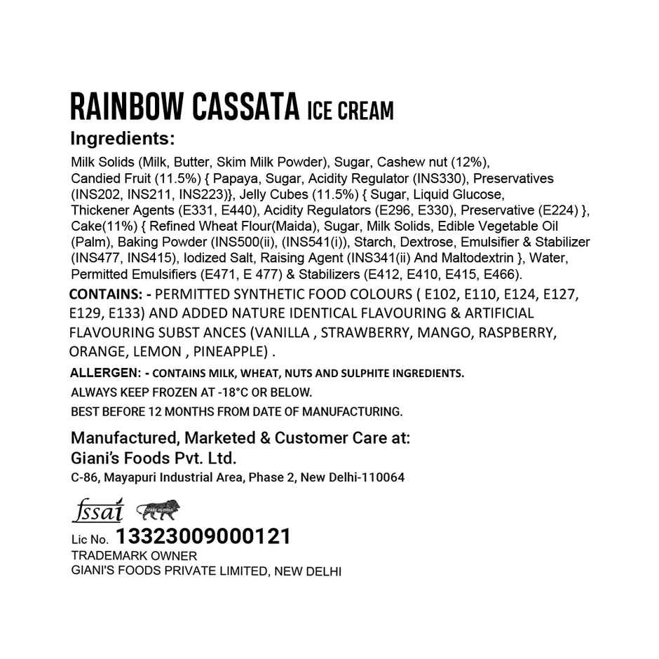 Gianis Rainbow Cassata Ice Cream