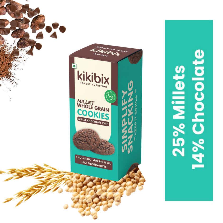 Kikibix Millet Chocolate Chip Healthy Cookies, No Maida, Jaggery Biscuits