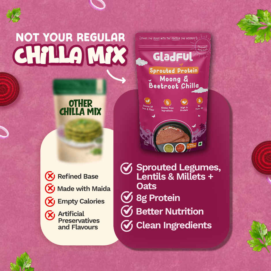 Gladful Beetroot Protein Sprouted Lentils and Millets Instant Chilla Mix