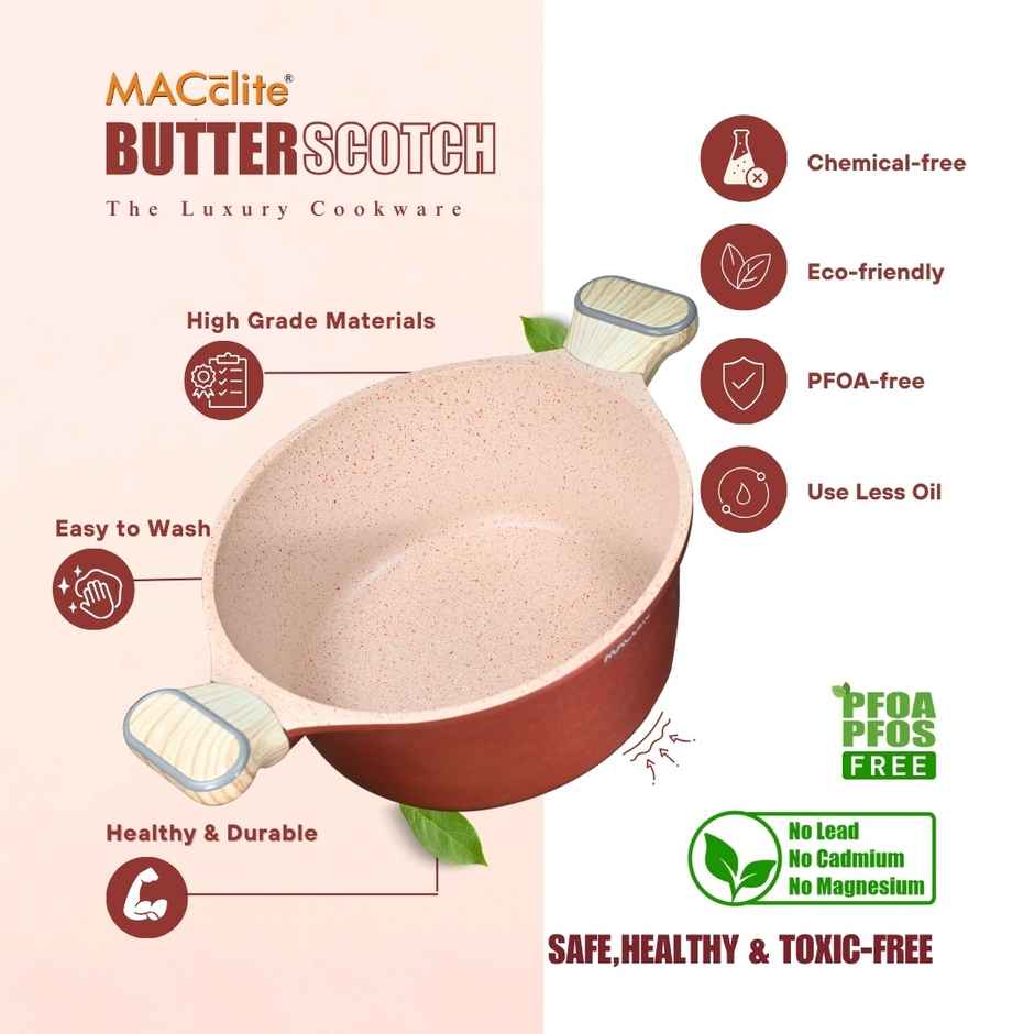 Macclite Non-Stick PDC Granite+ Induction Base Butter Scotch Triumph Casserole 28 cm with Glass Lid