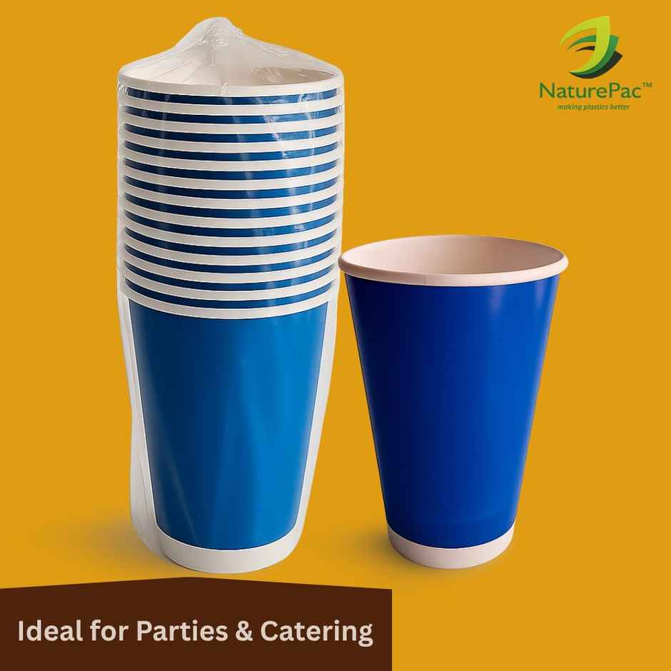 Thick Paper Beer Pong Party Glass | Blue | 450 ml | Pack of 10 | Naturepac