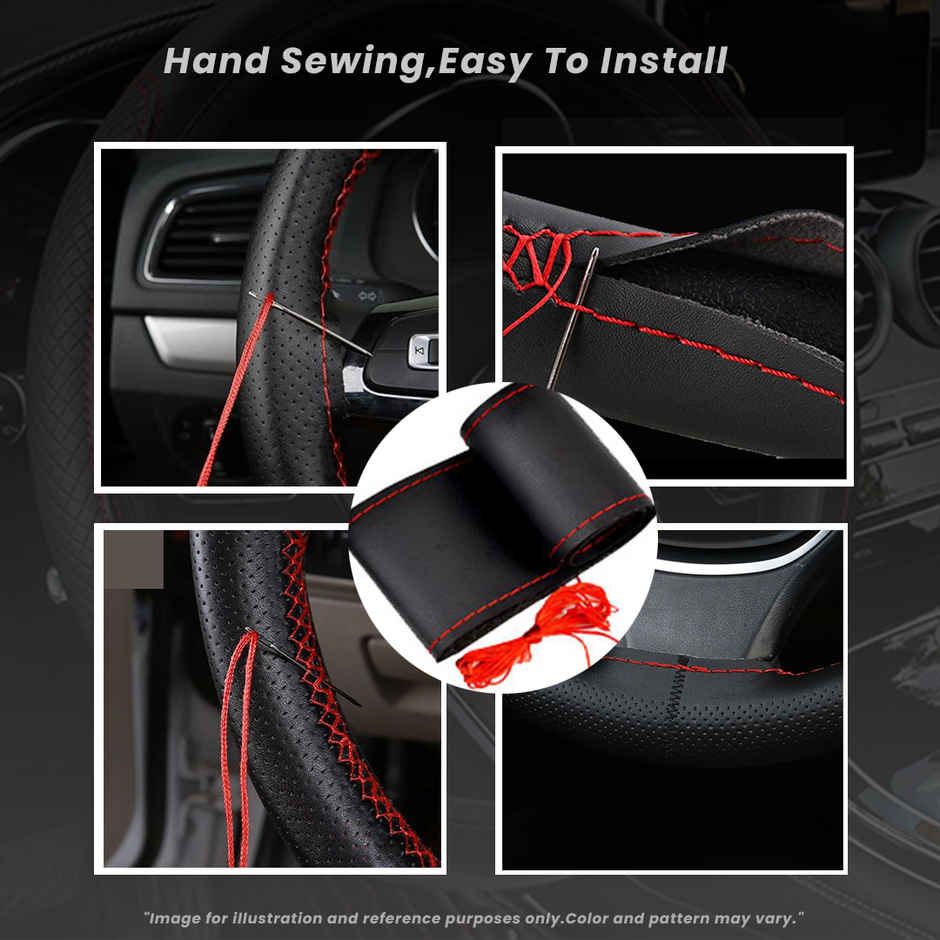 Potauto Car Steering Wheel Cover, Breathable & Anti-Slip Leather Covers, Universal Fit (A634)
