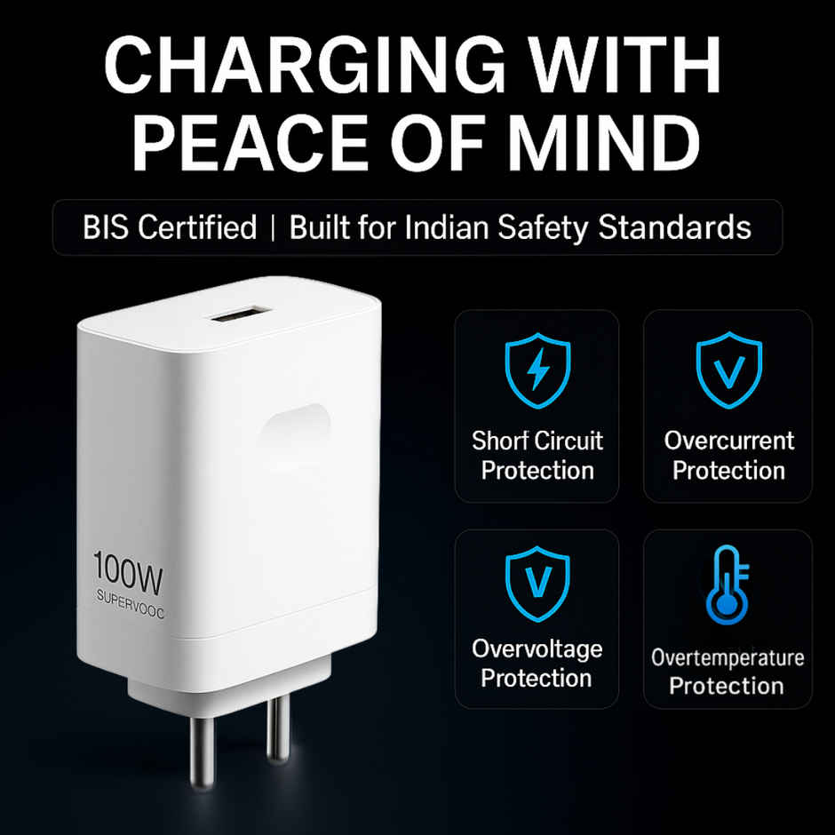 Roarx 100W Supervooc/VOOC/WARP/DASH Fast Charging Adapter with Cable for OnePlus - White & Red