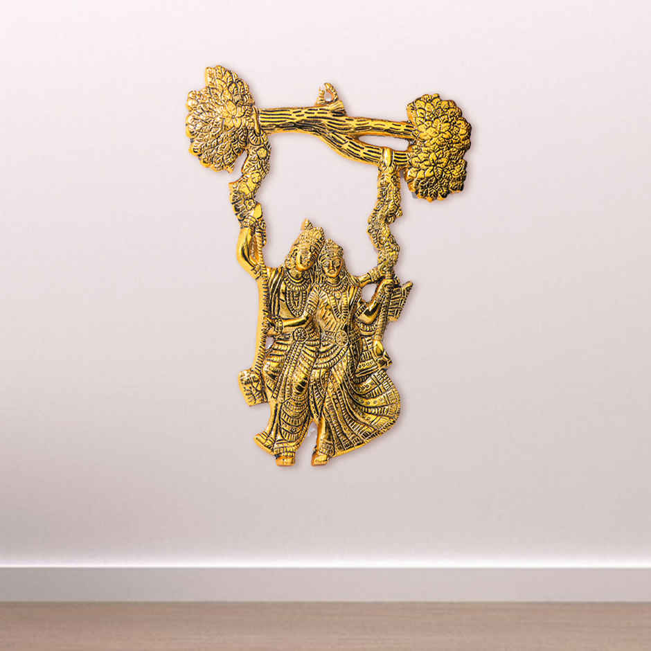 Radha Krishan on Jhula Wall Hanging in Gold Polish | Devnidhi